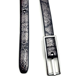 Exotic Reversible Skinny Belt Black Silver Faux Snakeskin or Pebbled Black Sz S